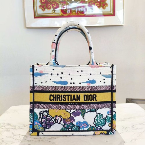 Christian Dior Book Tote Bag Multicolor Floral Canvas Limited Edition Auth