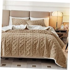 3-Piece Fluffy Faux Fur Sherpa Comforter Set Queen Size Queen 88"x88" Coffee