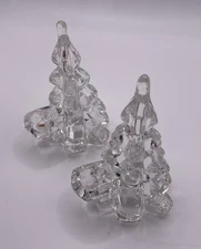 Pair of Vintage Art Glass 4” Christmas Tree Candle Holders