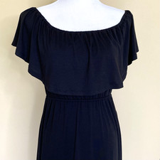 Stretch Jersey Maxi Dress Women M Black Ruffle Neckline Baby Doll Dark Romantic