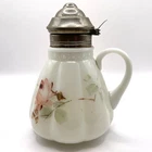Antique Milk Glass Syrup Pitcher 1895 Handpainted Floral