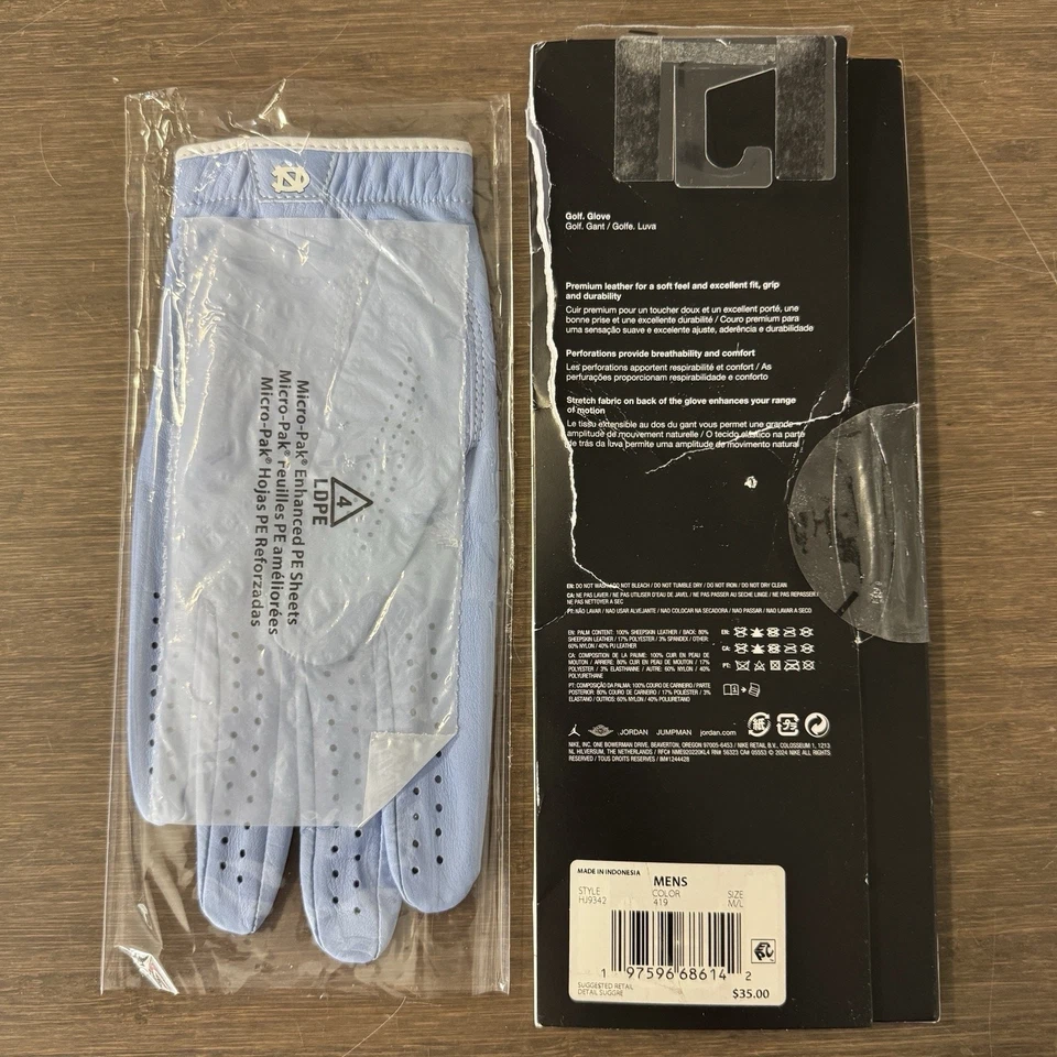 Sz M/L Men - Nike Jordan Tour UNC PE Team-Issued Left Golf Glove RARE HJ9342 - Image 2 of 4