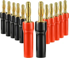 4 mm Gold Plated Open Screw Type Speaker Connector Banana Plugs,12 Count(1 Pack