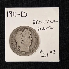 1911-D Barber Silver Quarter Circulated Better Date Coin #3
