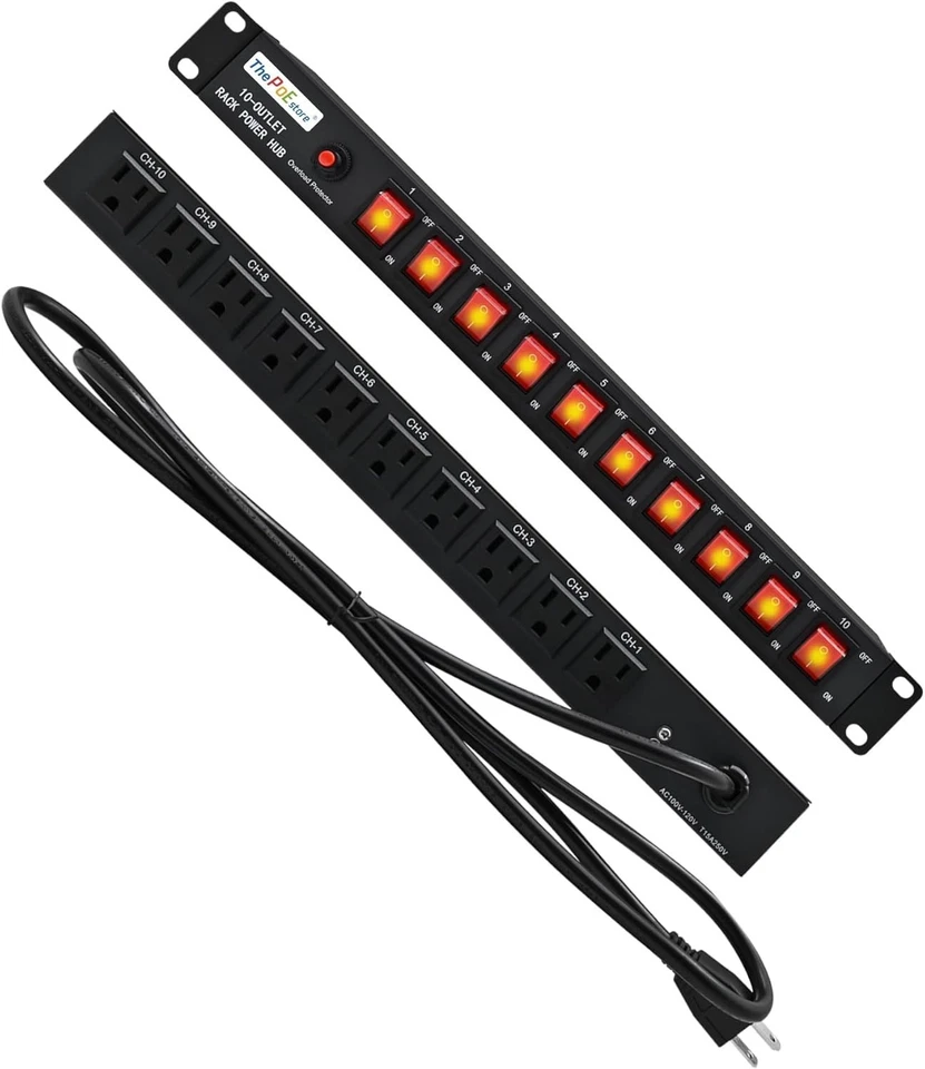 10-Outlet Rackmount Power Strip with LED Switches & 1800 Joules Surge Protection - Image 3 of 4
