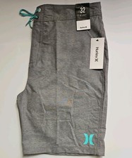 New HURLEY Size 32 Men's One  Only Gray Board Shorts 20" Length w/Back Pocket
