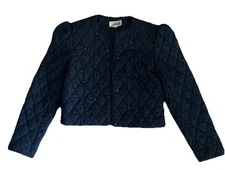 VTG Lorch Quilted Jacket Size 6 Rhinestones Casual Chic Made In USA Navy