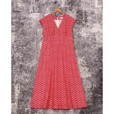 New Boden Dress 12 Long Womens Natasha Cotton Midi Red Patterned