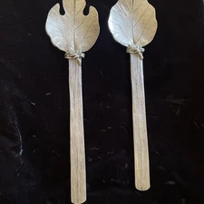 Taitu Natura Pewter Leaf Salad Servers Emilio Bergamin Italy Cosi Taballina