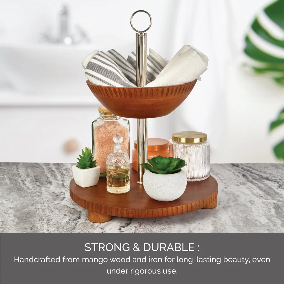 Cesta de frutas y soporte para platos de 2 niveles - 17,75 pulgadas de alto, 14 pulgadas Foto 4 de 4