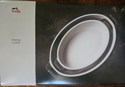 STAUB Ceramics Oval Baking Dish Set, 2-piece, Dark Blue New!