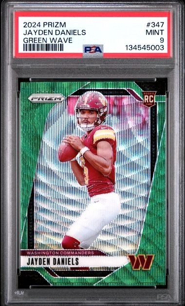 2024 PANINI PRIZM GREEN WAVE #347 JAYDEN DANIELS ROOKIE RC PSA 9