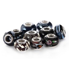 Mix Silver Plate Black Theme Murano Lampwork European Glass Crystal Charms Beads