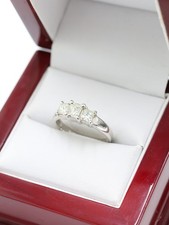 Platinum 1.09 Carat Princess Cut Natural Diamond Trilogy Ladies Ring Size K 1/2