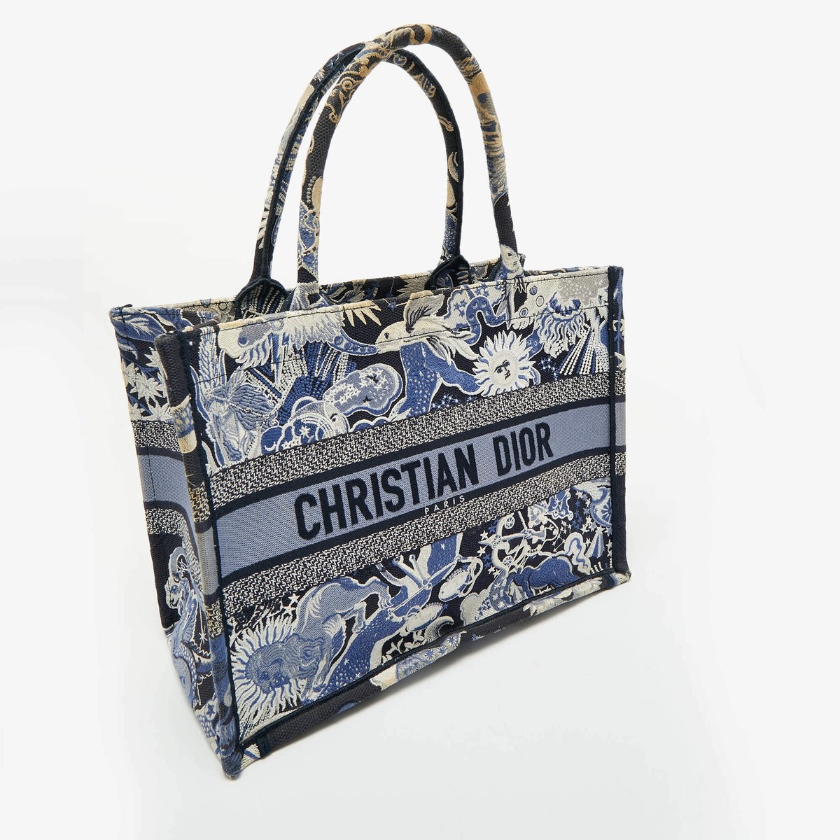 Dior Navy Blue Embroidered Canvas Zodiac Fantastico Book Tote | eBay