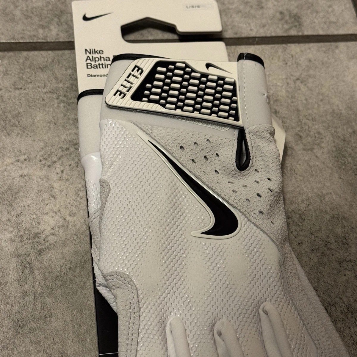 Guantes de bateo de béisbol Nike Alpha Elite para hombre grandes Dri-Fit blancos HF0809-132