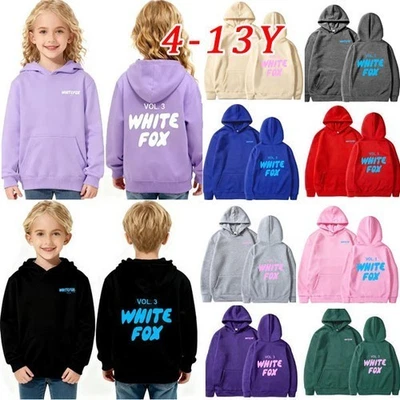 ⭐Girls Boys⭐White Black⭐Fox Pocket Hoodies Kids Sweatshirts Casual Pullover Set