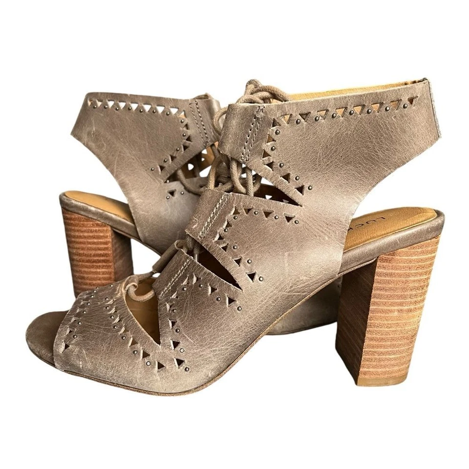 Tacón Lucky Brand Tafia para mujer talla 8 38 recortes geométricos láser con cordones bronceado Foto 3 de 4