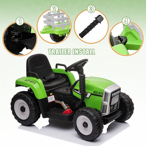 12V Kids Electric Battery-Powered Ride On Tractor Toy w/ Trailer Remote Control - Picture 7 of 21