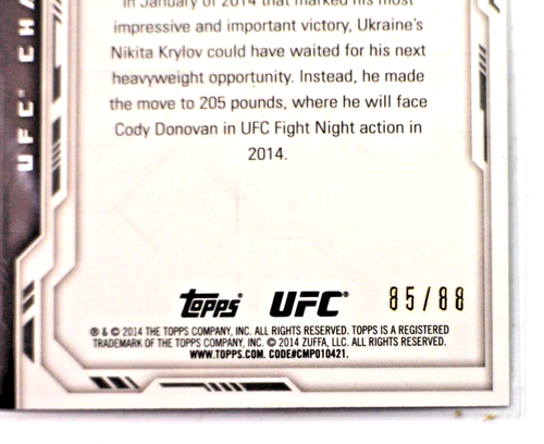 Nikita Krylov UFC, 2014 Champions #27 Card #85/88 Parallel Variety Blue - Picture 3 of 3