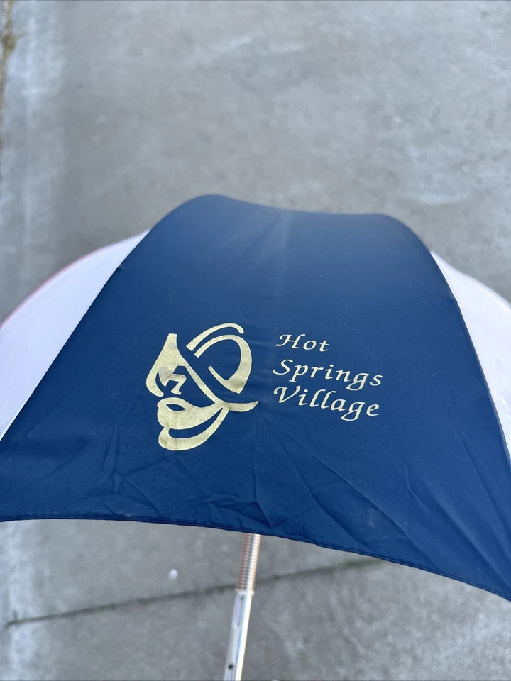 Paraguas de golf vintage Leighton rojo blanco azul paraguas de nailon bolsa dorada carrito Foto 4 de 4