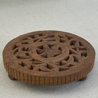 Vtg Boho Hand Carved Wood Trivet Plant Stand Riser Wall Art Decor Floral India