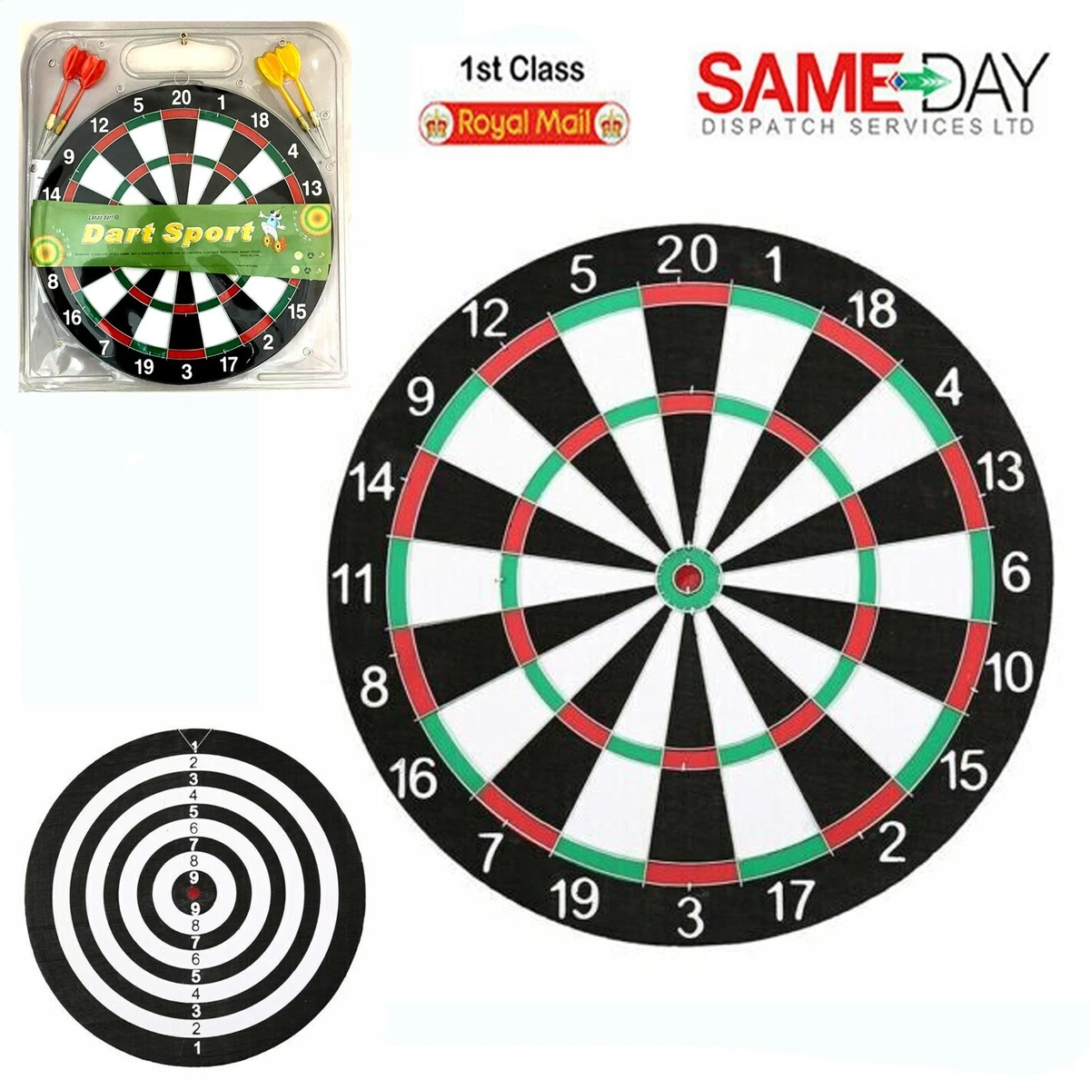 Full Size 17 Inch Dart Board Double Sided Dartboard Target Board 6 Darts  Game