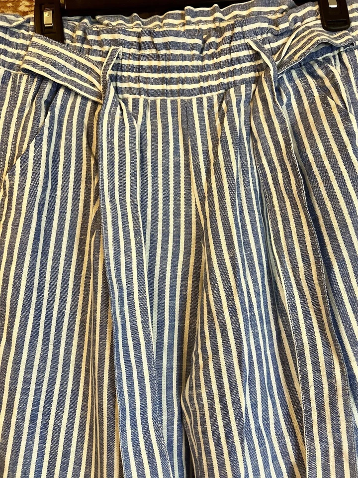 Pantalones Jolt Mezcla de Lino Rayas Náutico Pierna Ancha Corbata Cintura Talla M Foto 3 de 4