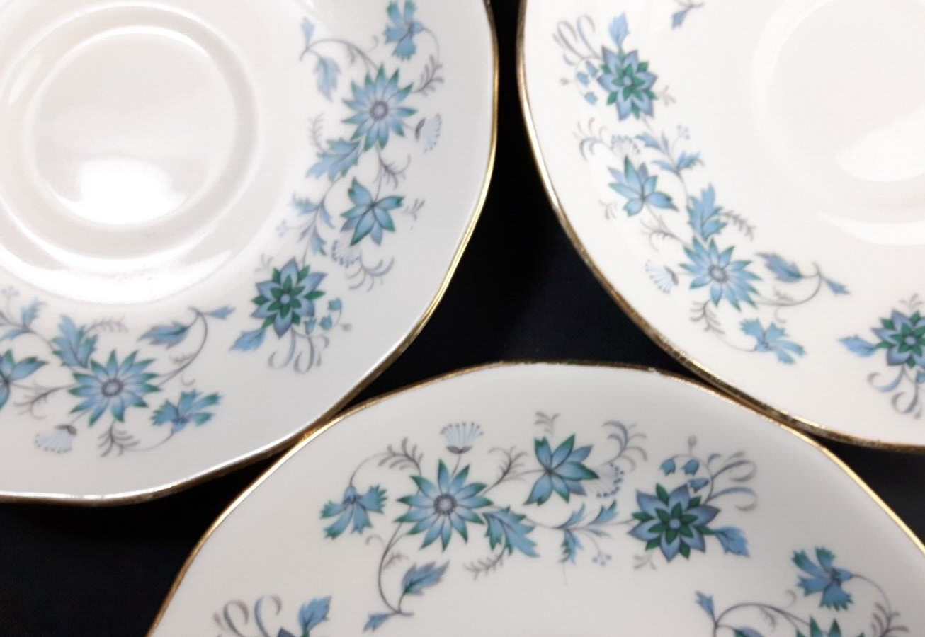 Colclough Braganza 4x Tea Cup Saucers Bone China Blue Floral Vintage