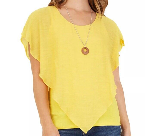 BCX Women's Juniors' Crisscross Popover Top With Necklace (Medium, Mango) New - Picture 10 of 11