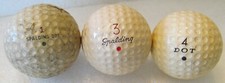 3 USED DIMPLE GOLF BALLS-DIFFERENT VERSIONS OF THE VERY FAMOUS SPALDING DOT
