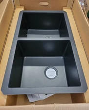 Ruvati RVG2388 epiGranite 31-3/4" Undermount Double Basin Granite - Black