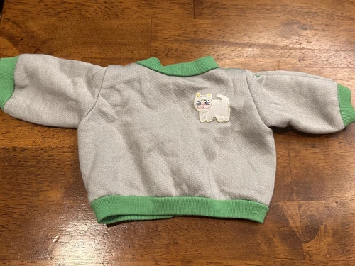 Vintage Cabbage Patch Kids Doll Gray Green Trim Cat Kitty Sweatshirt Clothes