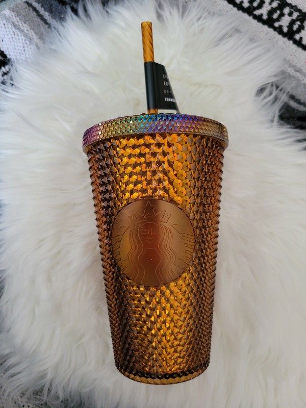 Starbucks 2021 50th YEAR ANNIVERSARY GOLD COPPER STUDDED Grande Tumbler Cup NEW