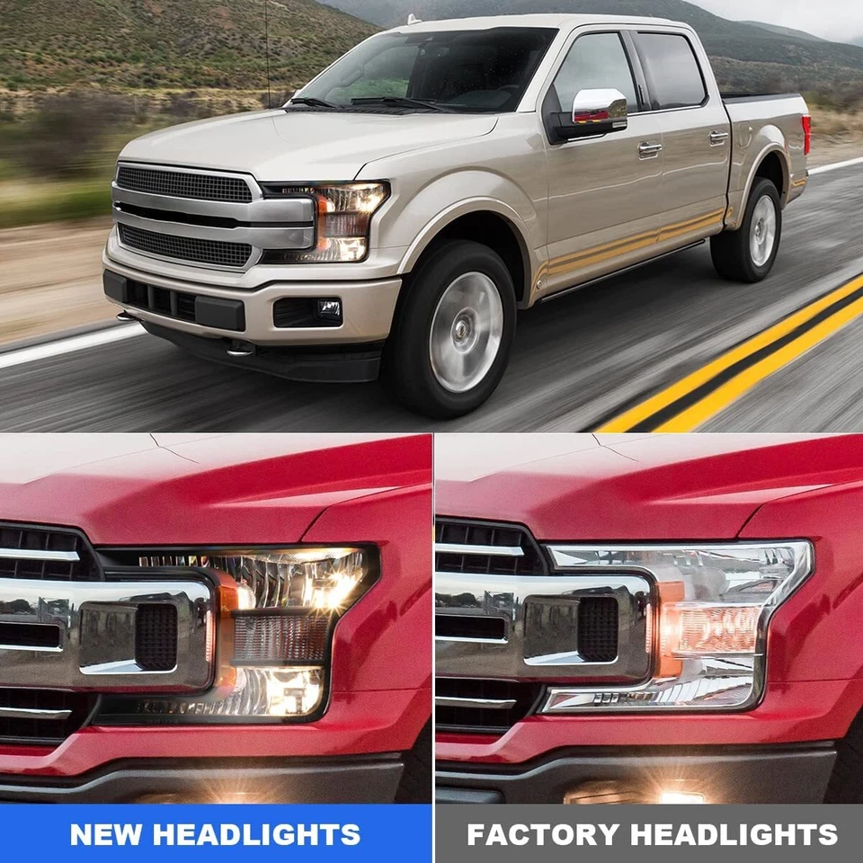 For 2018 2019 2020 Ford F150 Headlights Halogen Headlamps Black Clear Pair LH+RH - Изображение 4 из 4