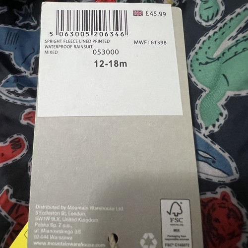 Mountain Warehouse Waterproof Snowsuit Jungle Animals Girls Boys Age 12-18 M - Picture 13 of 16