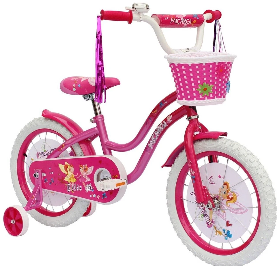 16 Zoll verstellbares Mädchen Kinderfahrrad mit Stützrädern, Korb & Klingel Geschenk Fahrrad - Bild 3 von 4