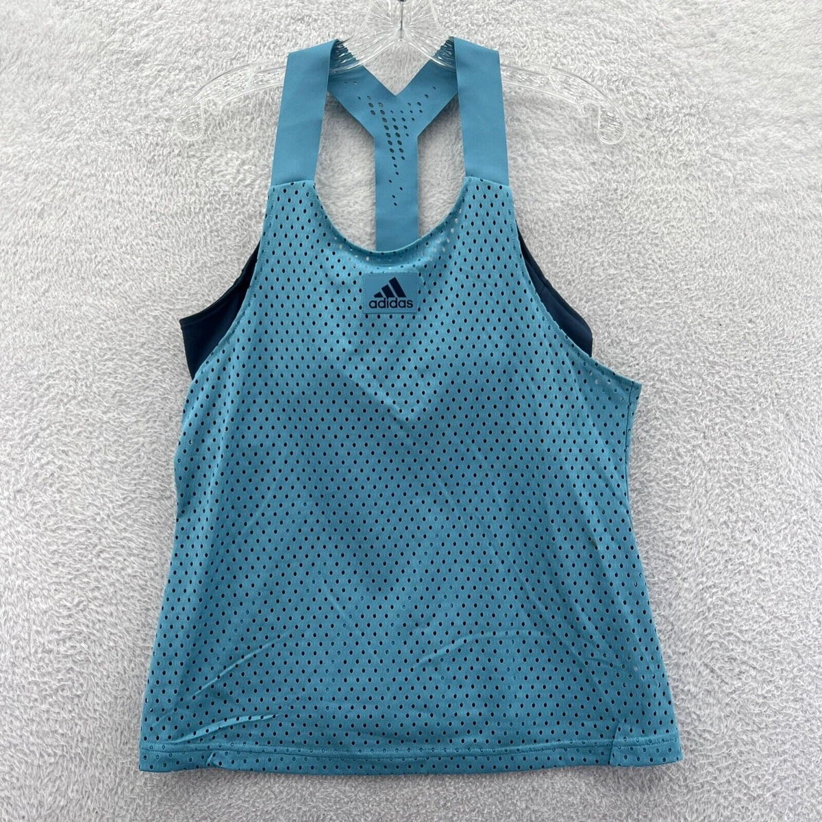 Adidas Tank Top with Built in Bra Womens Large Blue Breathable Gym Shirt  Jersey