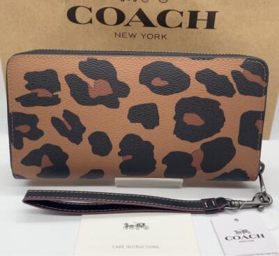 Coach Long Zip Around Wallet With Leopard Print And Signature