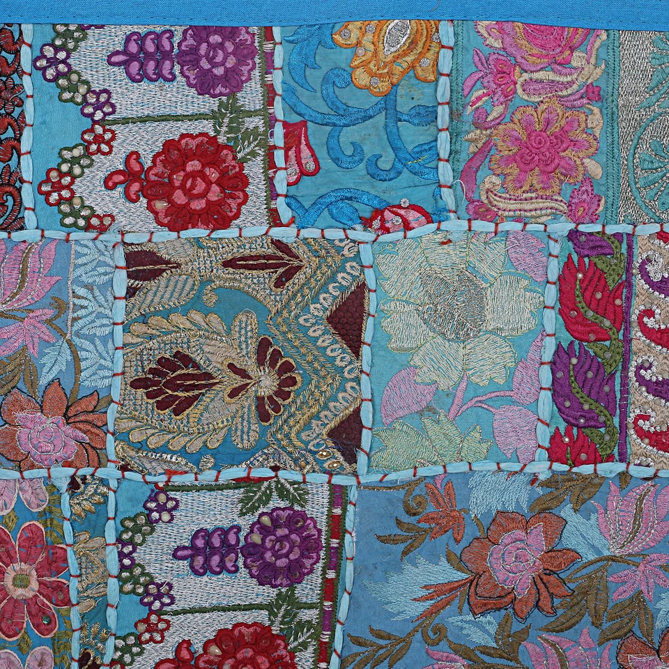 Blue Turquoise Patchwork Cotton Cushion Cover Indien Bedding Sofa Pillows Throw - Image 2 of 2