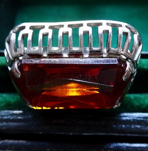 vintage amber rhienstone glass silver tone brooch - K22 - Picture 4 of 4