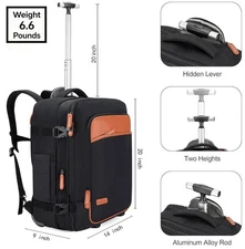 Rolling Backpack With Trolley strap, Carry On Luggage Business Bag Computer Case