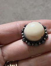 Antique Silver Coral Ring Anello Antico Argento Cabochon Corallo