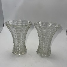 VTG Mayflower Clear Indiana Glass Pressed Glass Art Deco Vases Ribbed Textured 