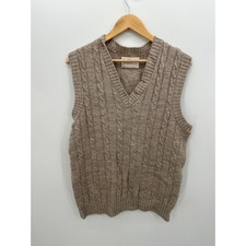 Vintage Jantzen Cable Knit Sweater Vest Tan Wool Blend Grandpa Academia L