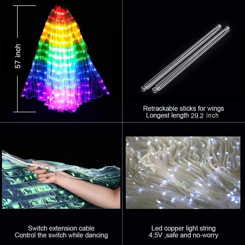Ilumina alas de hadas LED parpadeantes alas de danza del vientre alas de mariposa brillantes con... Foto 3 de 4