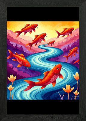 Koi Fisch Fluss Landschaft Gerahmtes Wandbild Poster Leinwanddruck Bild