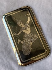 Sterling Silver 925 And Niello Thai Siam Vintage Cigarette Case 147g Vintage