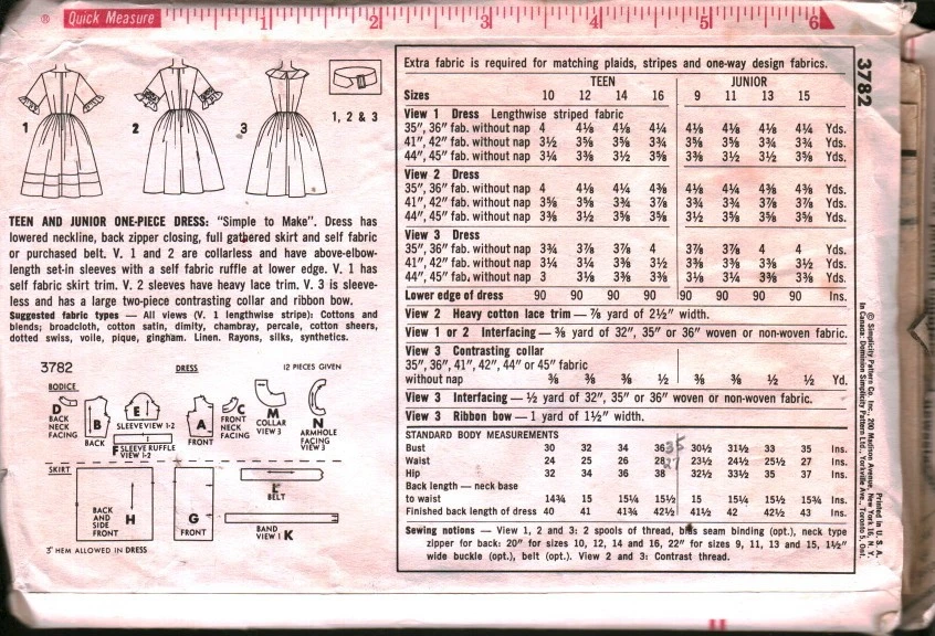 3782 Vintage Simplicity SEWING Pattern Misses 1960s One Piece Simple Dress 16 - Image 2 of 2