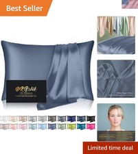 Cooling Mulberry Silk Pillow Cover - Hidden Zipper, Perfect Gift in Ash Blue